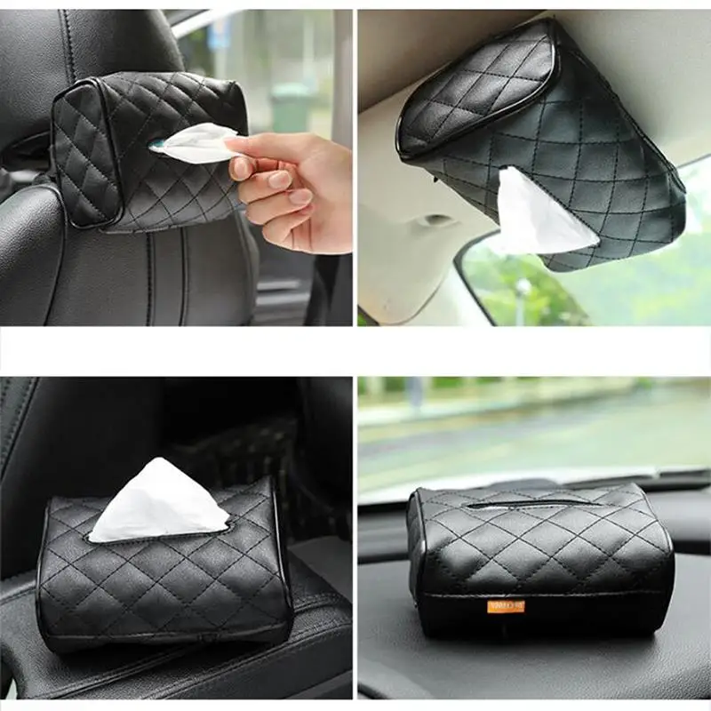 

Universal PU Leather Car Tissue Box Cover Sun Visor Chair Back Hanging Type Car Tissue Box Armrest Box Towel Tissue Storage Case