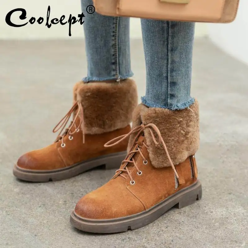 

Coolcept Women Ankle Boots Real Leather Flats Shoes Women 2020 Brand Autumn Winter Casual Party Short Boots Size 34-39