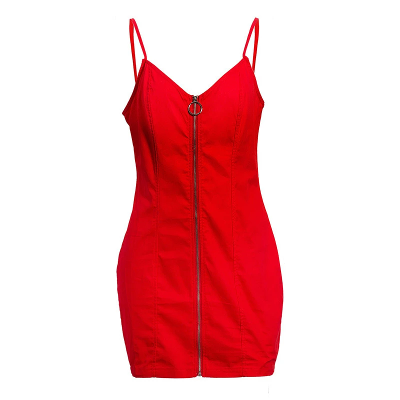 

2020 Summer Woman Dress Zipper Mini V-neck Sexy Party Club Plus Size American Clothing Bodycon Femme Robe Dresses Sleeveless 3XL