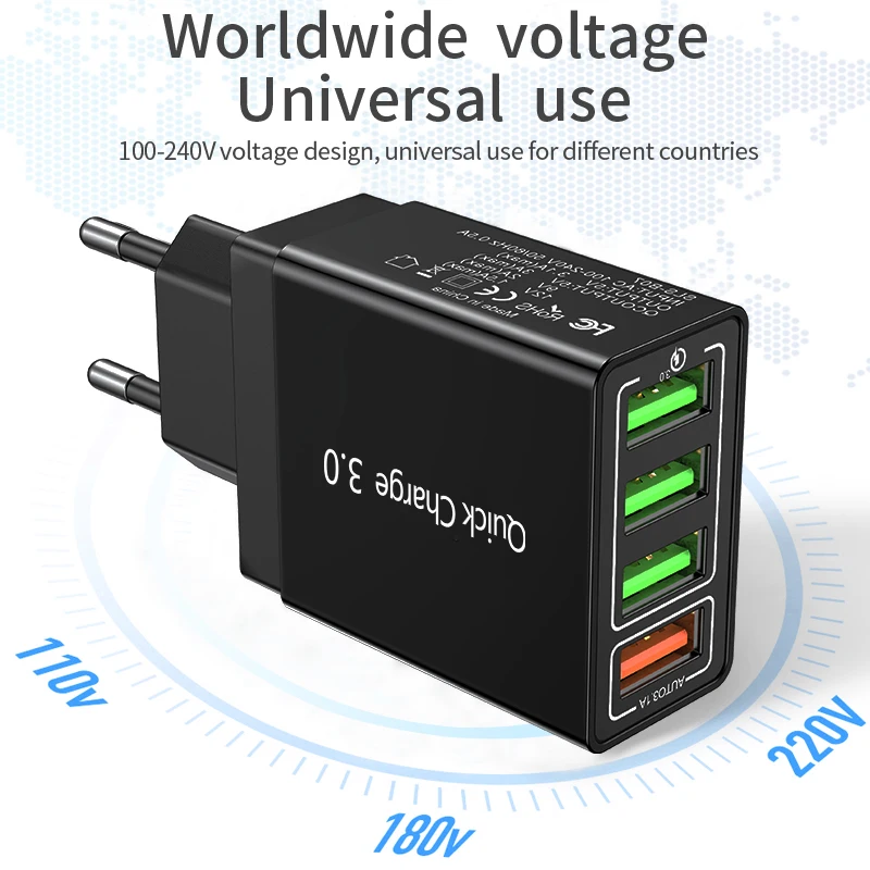 Быстрое зарядное устройство Udyr 3 0 4 USB для iPhone 8 7X11 Smausng S10 Xiaomi Huawei быстрое QC3.0