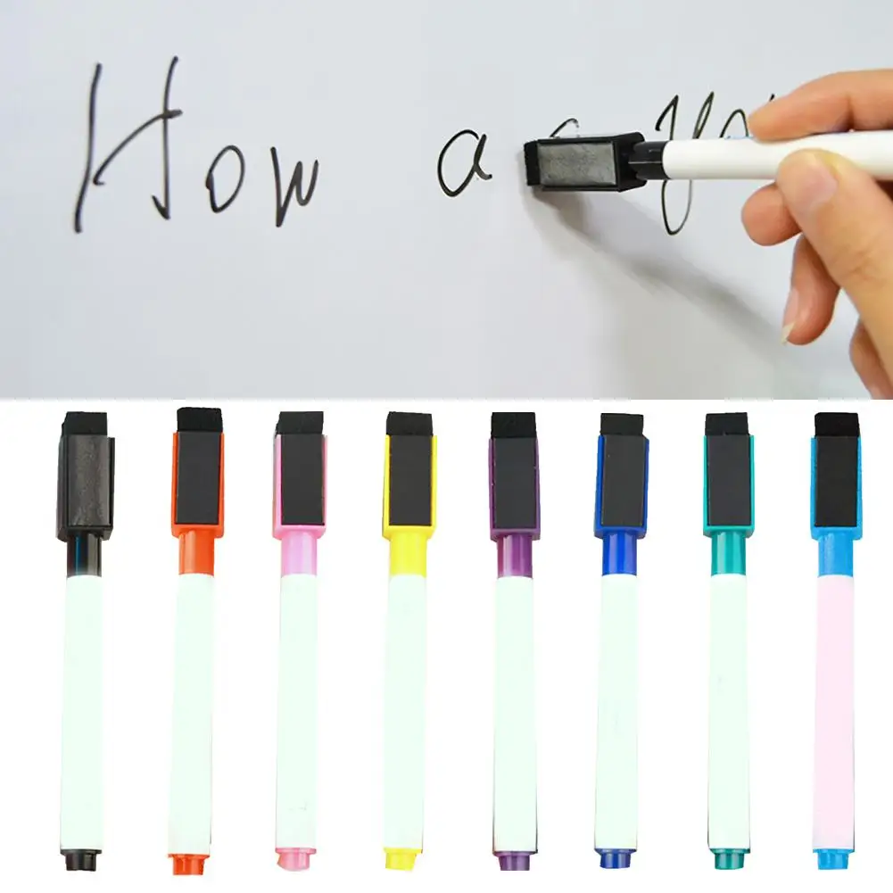 

50PC Magnetic Whiteboard Marker Pen White Board Dry wipe Fine Nib Pen with Eraser Rubber Magnetic Markers Brush Fridge Magnets