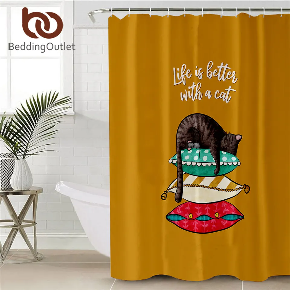 BeddingOutlet Cat Rat Bathroom Curtain Cute Cartoon Tenda Doccia Sleeping Animal Shower Colorful Bath 1pc | Дом и сад