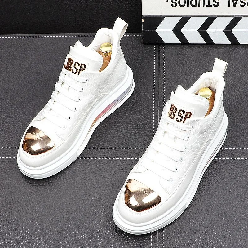 

2021 Spring Newest Brand Designer Men Metal Plate Air Leather High Tops Shoes Causal Flats Moccasins Luxury Punk Rock Sneakers