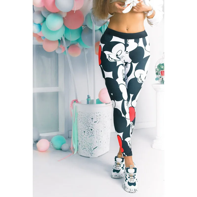 

2020 women's high waist sports casual pants digital printed Mickey fitness pants breathable buttocks tight modal cotton pants