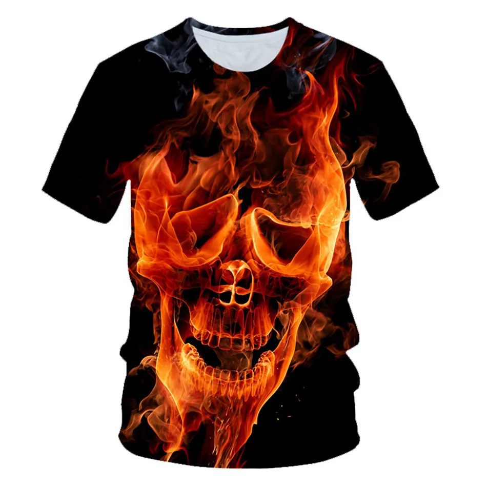 Футболка в стиле панк с 3D принтом в виде разноцветных огненных черепов для мальчиков и девочек детская футболка с короткими рукавами в стиле хип-хоп г. Летние топы, крутая детская футболка - Цвет: picture show PT-114