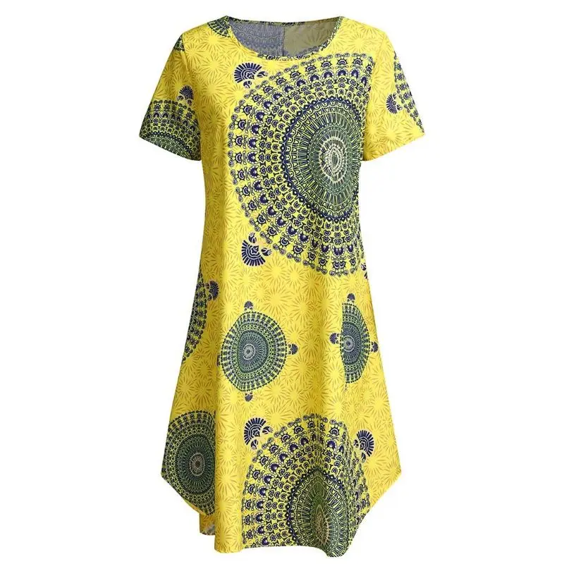 Для женщин Большие размеры индийский Цветочный Принт футболки с короткими