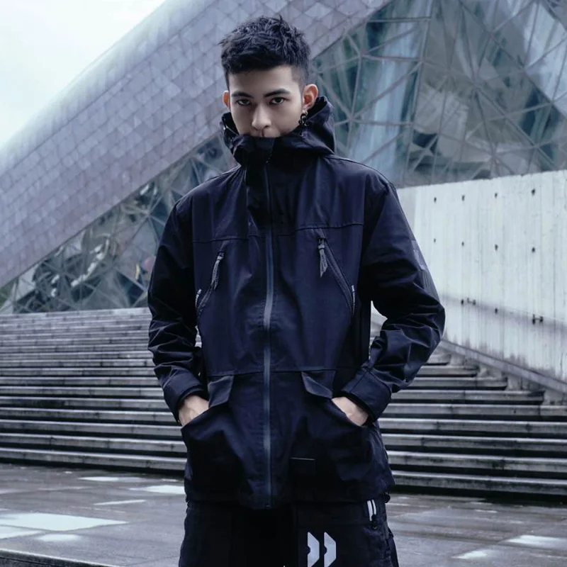 Croxx Techwear Men's Black Field Coat Water Resistant Windproof Quilted Lining Hoodie Jacket Hip Hop Punk Fashion | Мужская одежда