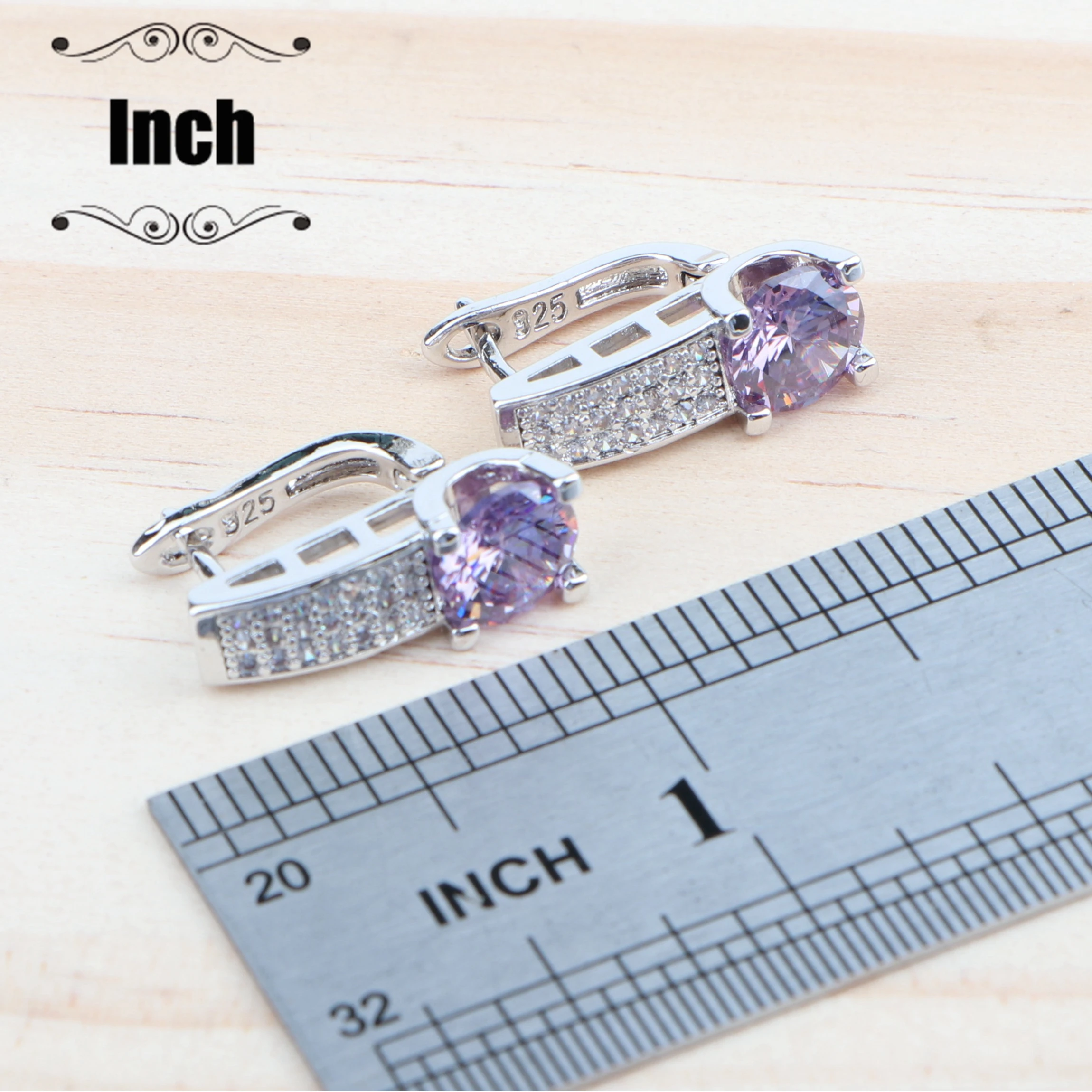 Женский комплект ювелирных изделий из серебра 925 пробы с фиолетовым кубическим