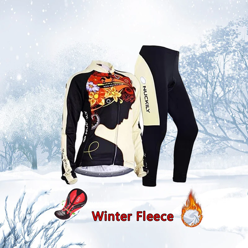 

Winter Warm Bike Jersey Long Set Women Thermal Fleece Cycling Clothing Triathlon Suit Bicycle Clothes Female Uniform Mtb Dress