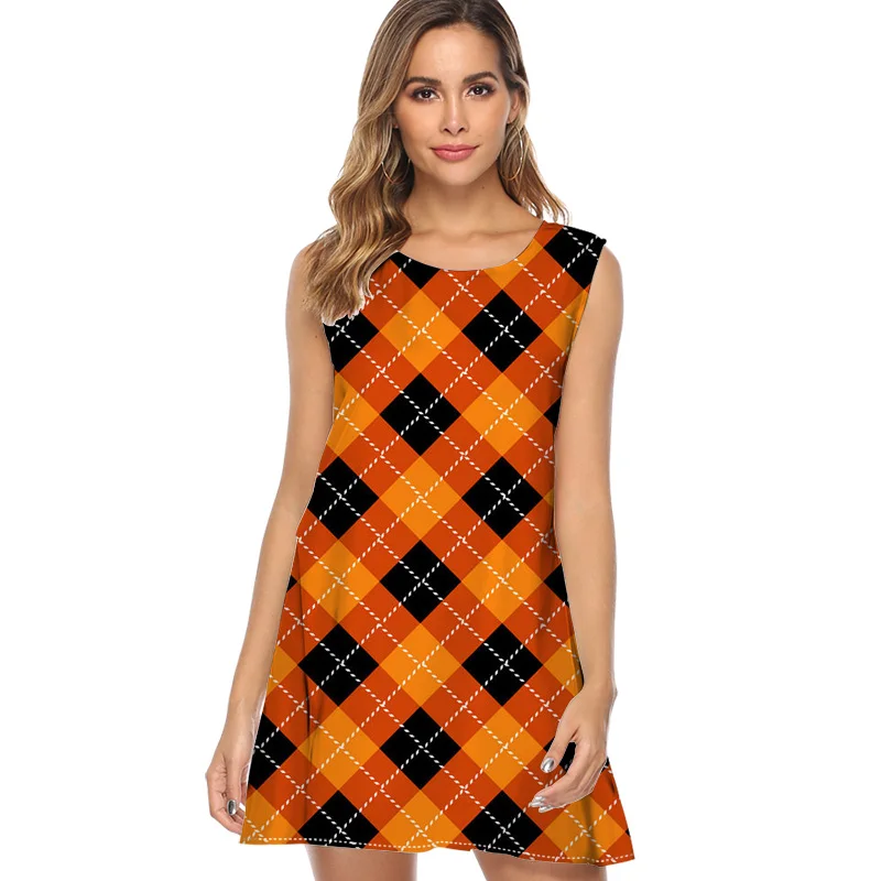 

Brief Geometric halloween Print Summer Dress 2019 New Style Sleeveless Casual Chiffon Dress for Women A line Cute Mini Dresses