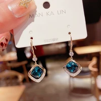 south korean design sense of personality geometry blue crystal earrings earhook matching temperament retro earrings for women