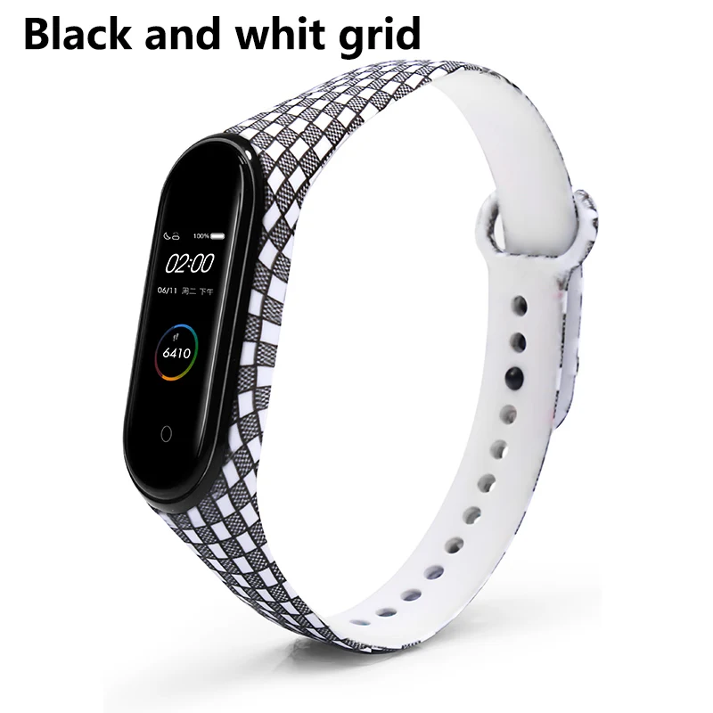 BOORUI для xiaomi mi band 4 ремешок mi band 4 умные аксессуары mi Band 4 ремешок для xiaomi mi band 4 умные браслеты - Цвет: Black and white grid