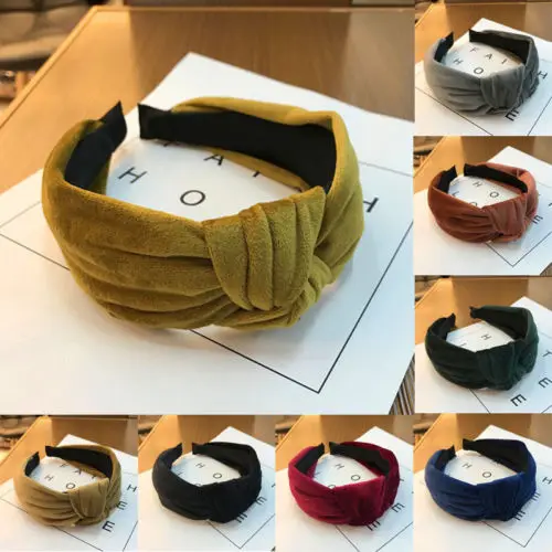 

Women Girl Lovely Bowknot Cross Knot Wide Solid Hairband Boho Headband Accessory