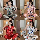 Пижама женская с принтом Микки и Минни, летние шелковые штаны с коротким рукавом, тонкий летний Шелковый домашний костюм