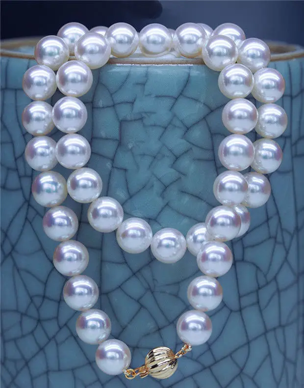 

Top luster round AAAAA 17" 8-9 mm real AKOYA SOUTH sea white pearl necklace 14k