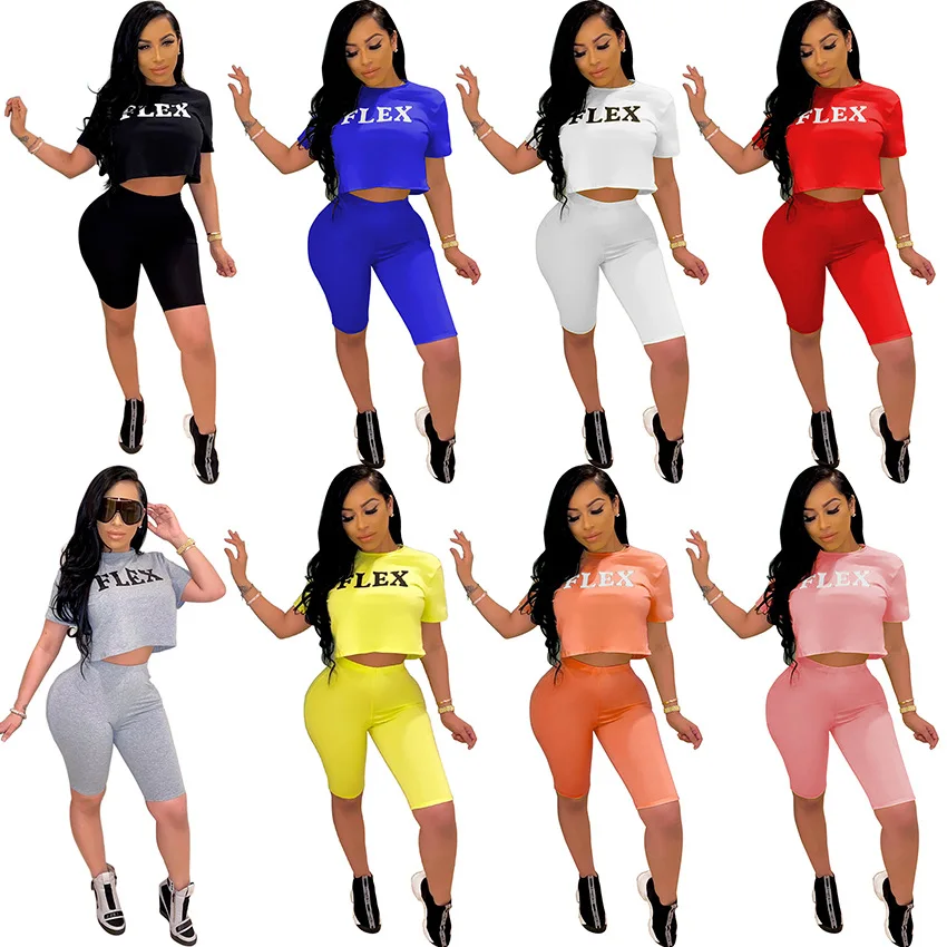 

Summer 2020 2-Piece Women's Fashion Classic Lettered T-Shirt And Shorts Set 2-Piece Leisure Sports Suit M2830