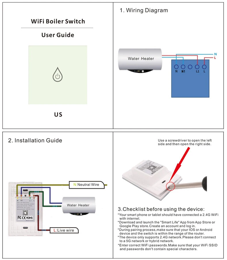 Умный сенсорный водонагреватель UNKAS Wi-Fi пульт дистанционного управления