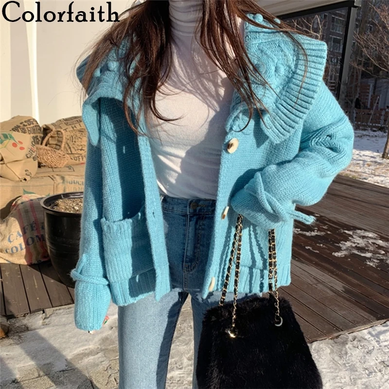 Женский однобортный свитер Colorfaith повседневный трикотажный кардиган с отложным