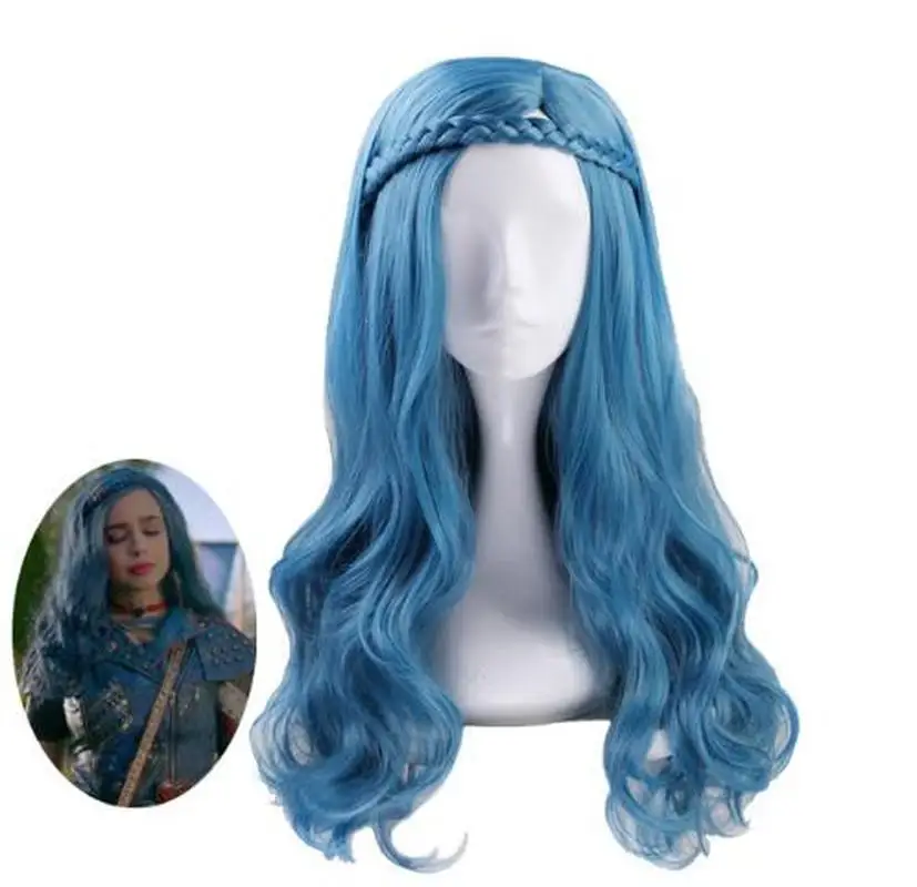 evie blue wig Костюмы для девочек на Хеллоуин, 3 evie, детские костюмы для детей, костюм для девочек, вечерние комбинезоны для косплея, хвост русалки - Цвет: evie blue wig