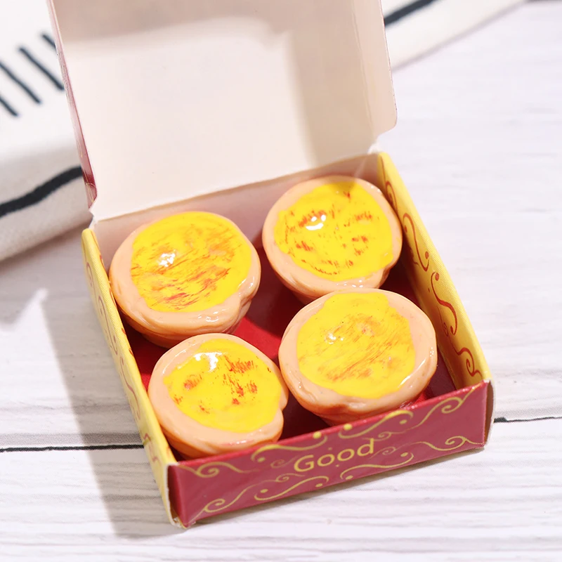 

4pcs 1/12 Dollhouse Simulation Portuguese Egg Tart With Box Dollhouse Miniature Food Model Toys Accessories