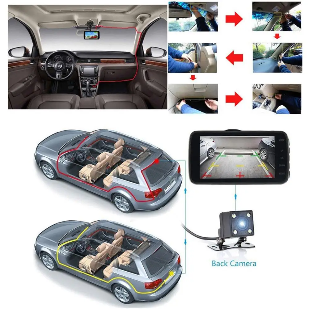 Car Family 2019 New DVR Dash Cam 4 inch Full HD 1080P Camera Dual Lens Night Vision 24H Parking Monitor Dashcam G-sensor | Автомобили и