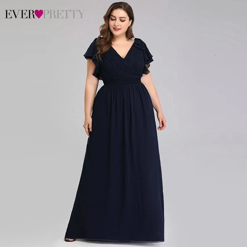 Платья для мамы невесты размера плюс Ever Pretty EZ07709 элегантные шифоновые темно-синие вечерние платья трапециевидной формы