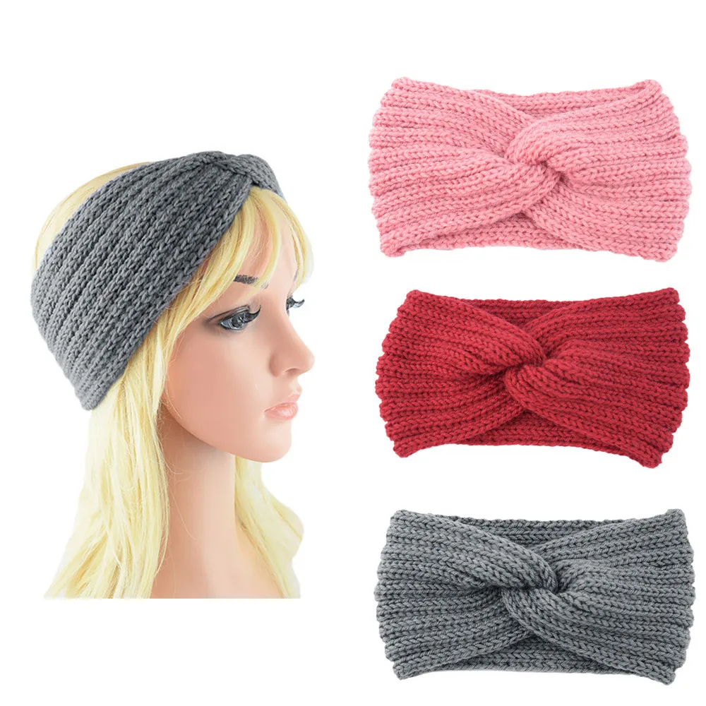 

Knitted Headband Girl Warm Crochet Turban Women Solid Handmade Bow Knot Head Wrap Hair Holder Accesorios Headdress Hair Bands 40