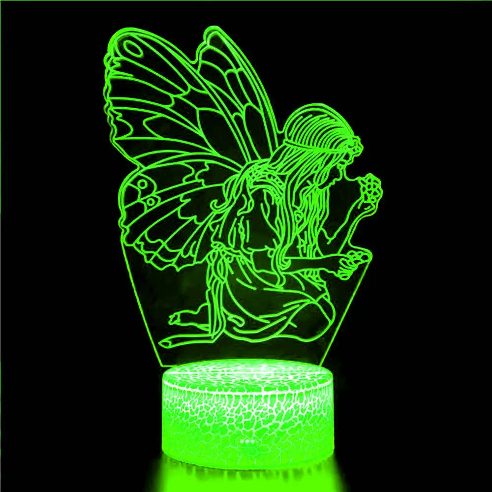 

3d illusion night light butterfly girl elf fairy statue model bedside lamp for girl or girlfriend remote control christmas gift