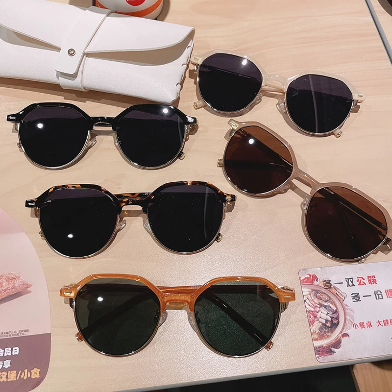 

Vintage Half Frame Round Sunglasses For Women New Fashion Brand Round Sun Glasses Female Orange Gradient Eyewear Men Uv400 Shade