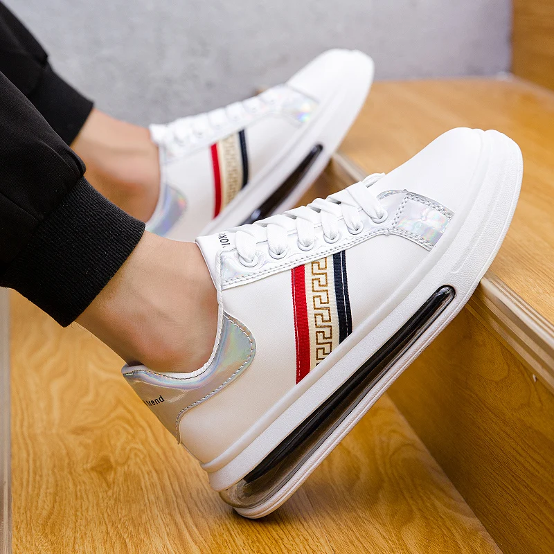 

New Air Cushion Men Shoes Fashion Sports Shoes Lace-up Four Seasons Men Shoes Low-top Casual White Shoes Gold Silver Sneakers