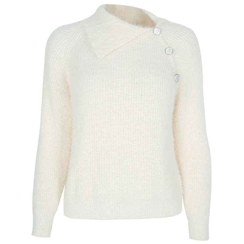 

Women Pullovers Sweater Casual Elastic Long Sleeve Tops Button Lapels Knitwear Turtleneck Sweaters