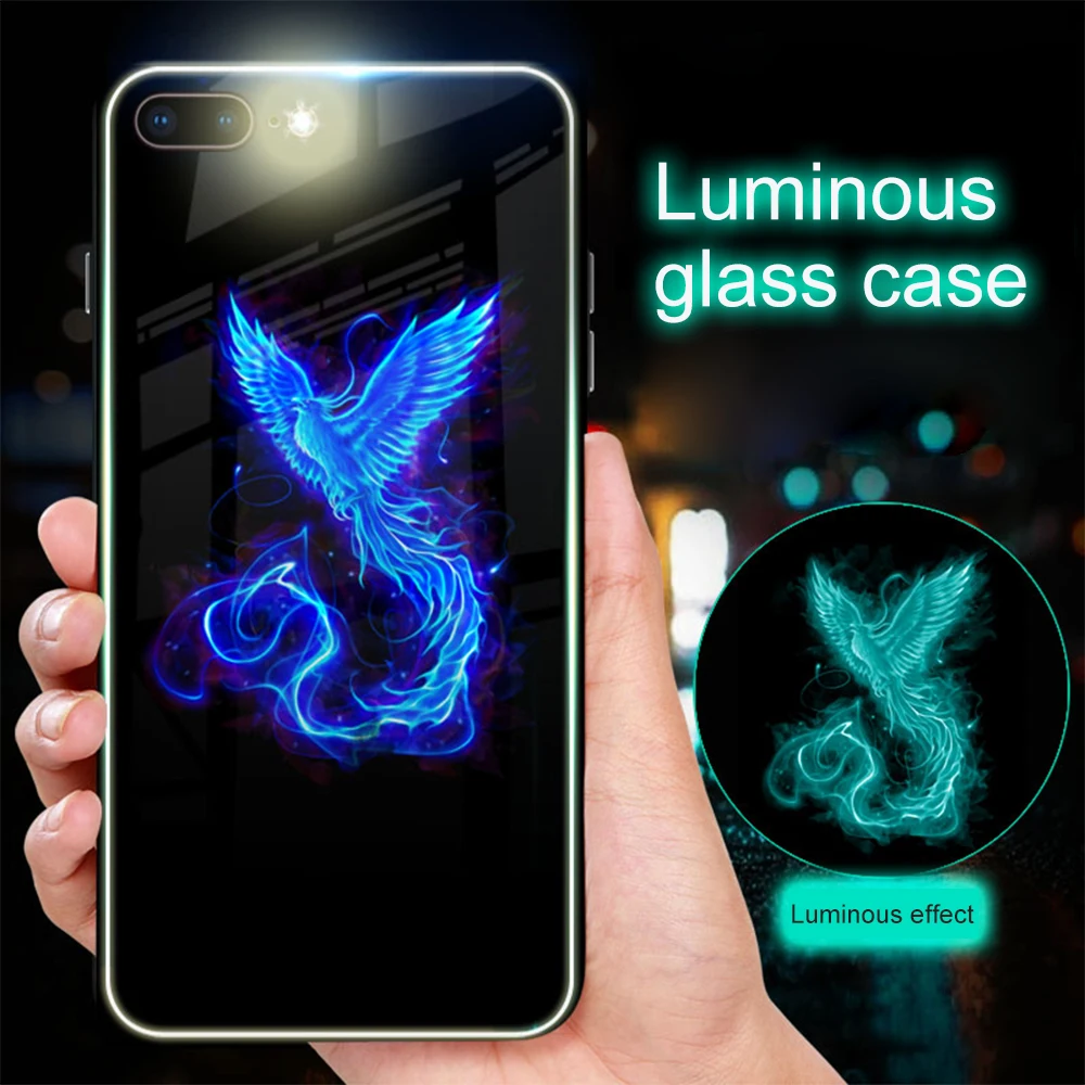 Phoenix Светящийся чехол из закаленного стекла для iPhone 11 Pro Xs Max Xr 6 6s 7 8 Plus 5 5S, Роскошный чехол с буквой Метеор для iPhone 11, чехол - Цвет: Phoenix