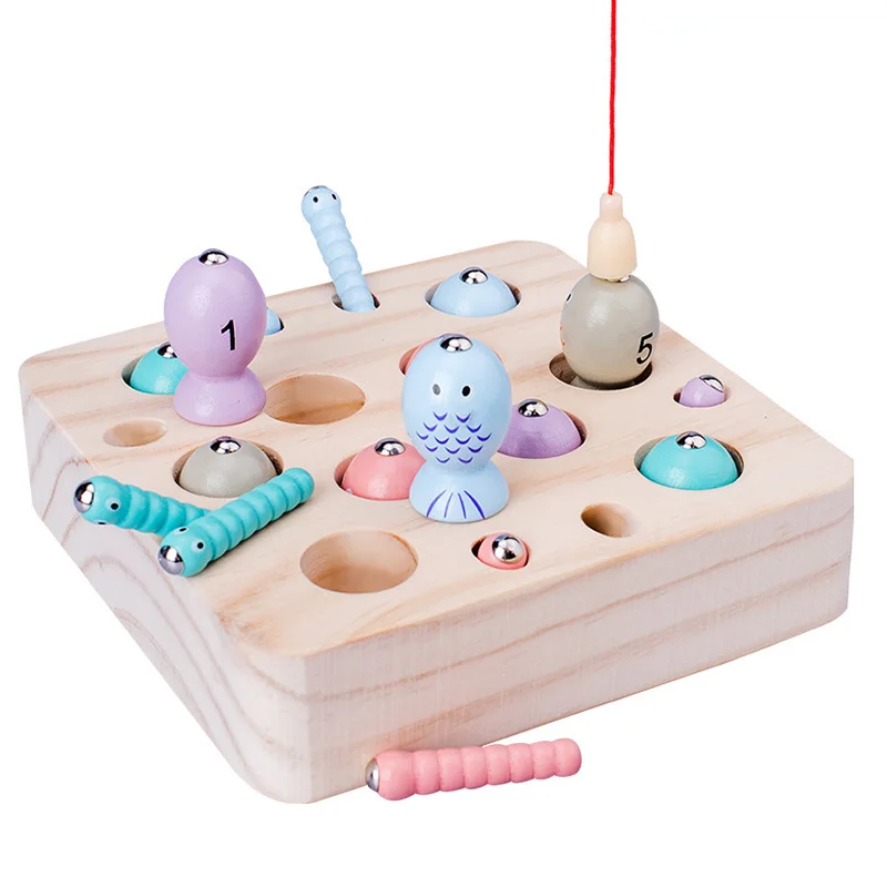 Деревянные цифровые магнитные наборы рыболовных игрушек 3d захват насекомых