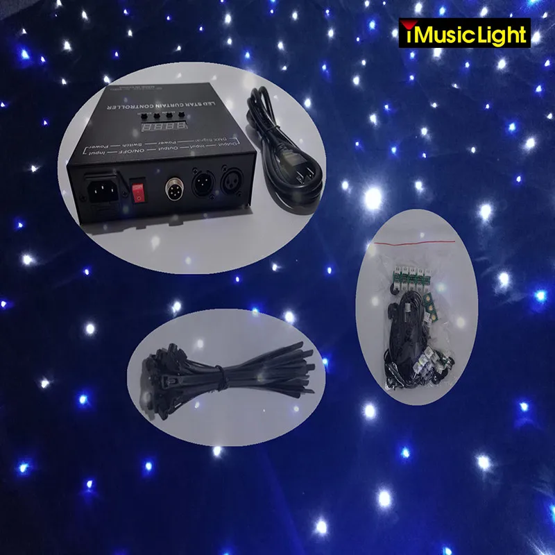 5 м х фон для свадьбы Одноцветный синий + белый светодиодный звездный занавес