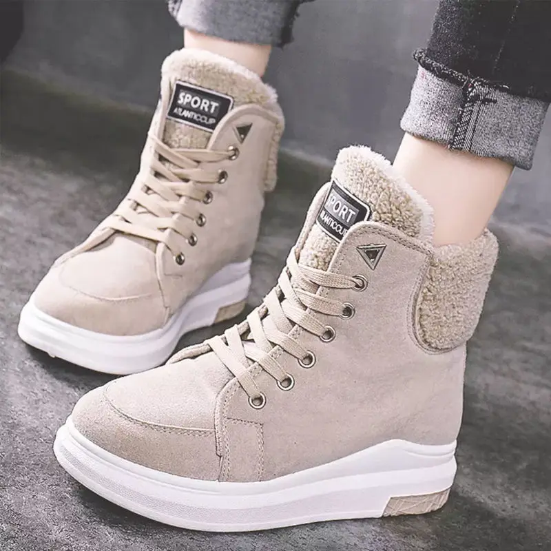 

Snow Boots Women 2021 Winter Walking Ladies Cotton Shoes Plus Velvet Thick Warm High Top Flat Lace Up Booties Woman Short Boots