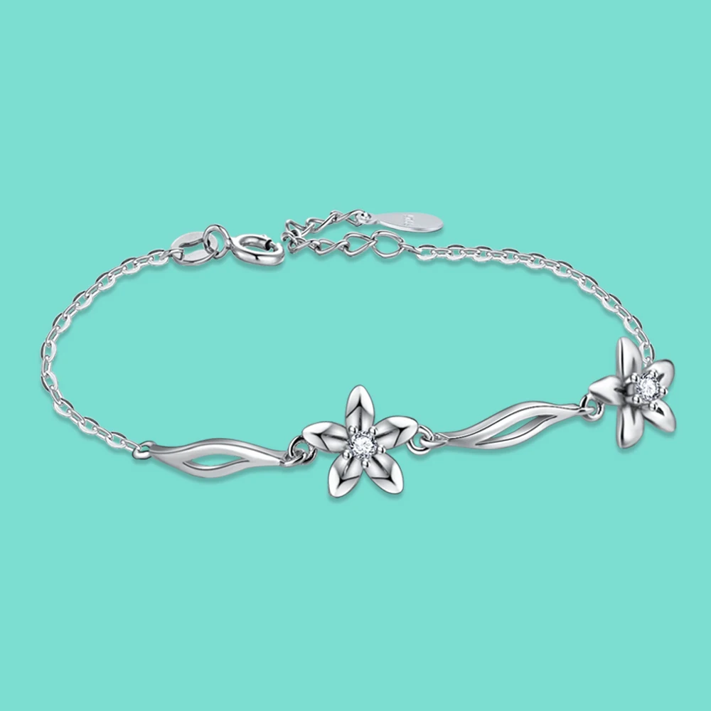 

Minimalist S925 Sterling Silver Bracelet Women's Flower Silver Chain AAAAA Cubic Zirconia Fine Jewelry Birthday Gift To Wife