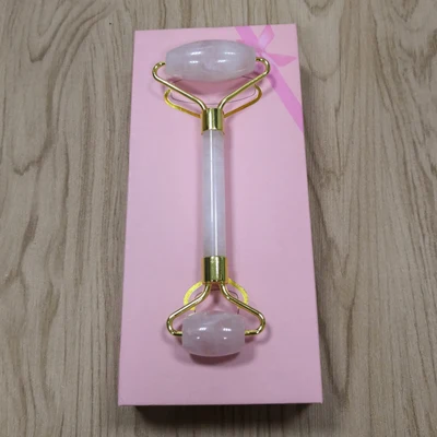 Jade Roller With Box Розовый КВАРЦЕВЫЙ роликовый массажер для лица лифтинг инструмент натуральный нефрит для похудения роллер для массажа лица антицеллюлитный Guasha доска подарок - Цвет: Jade Roller With Box