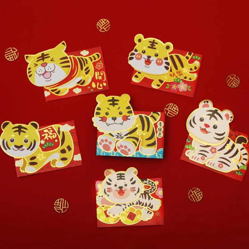 

6pcs 2022 Chinese Lucky Red Envelope Tiger Year Red Envelope New Year Red Packetenvelope