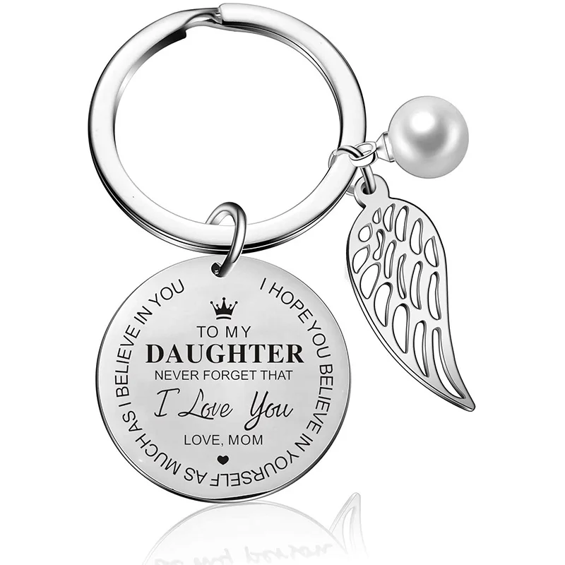 

Jewelry Keychain Cute Son Daughter Keychains Tainless Steel Pendant Key Accessories Love Dad Mom Key Ring Custom Wing Key Chain