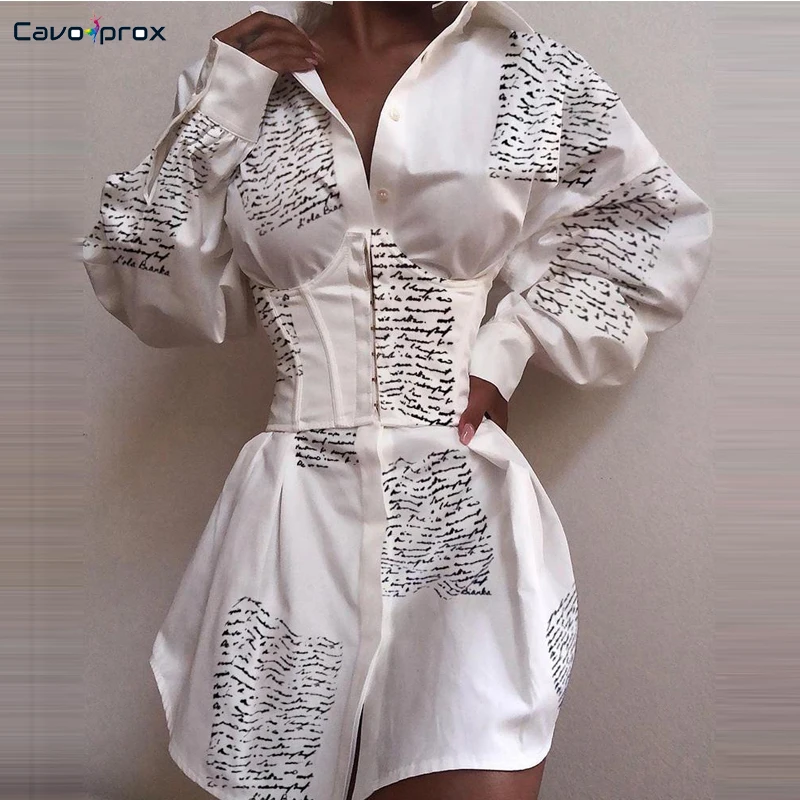 Женское платье с отложным воротником буквенный принт пуговицы для рубашек