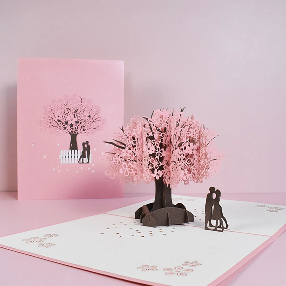 

Valentines Day 3D Pop Up Card Cherry Blossom Pop-Up Greeting Card Christmas Wedding Birthday Anniversary Greeting Card