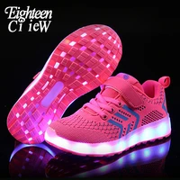 size 25 37 glowing sneakers led boy girls pink sport shoes kids led shoes light up sneakers kids shoes luminous sneakers