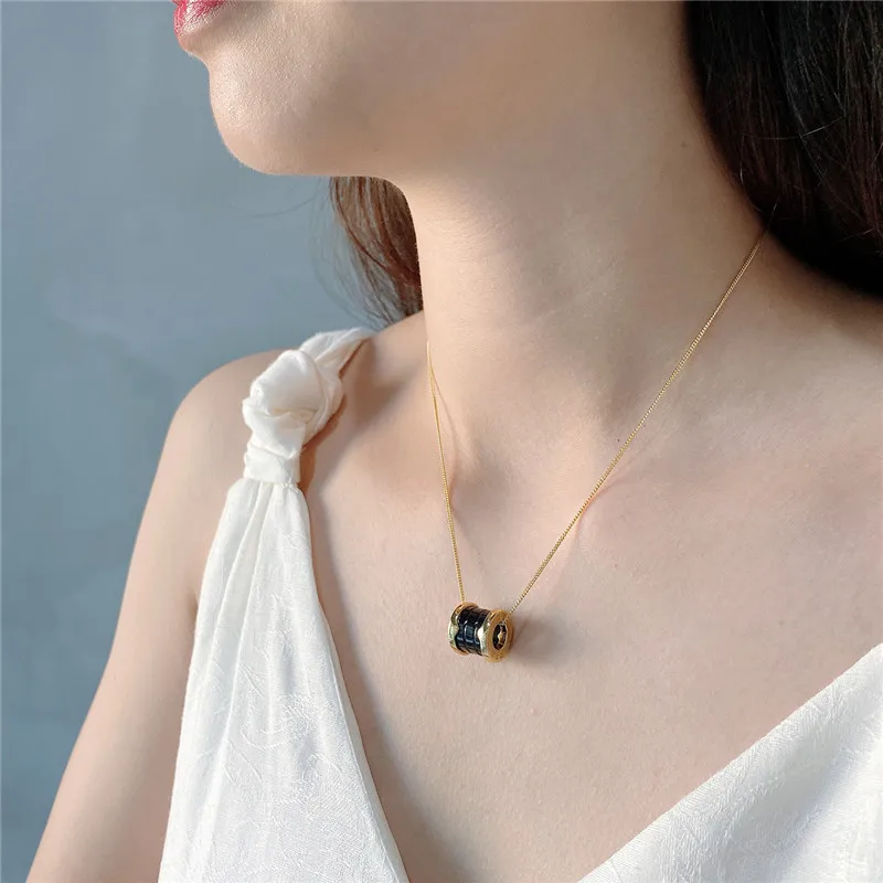 

POFUNUO Real 925 Sterling Silver European Roman numerals Lucky Beads Pendant Necklace For Women Pure Silver Geometric Necklaces