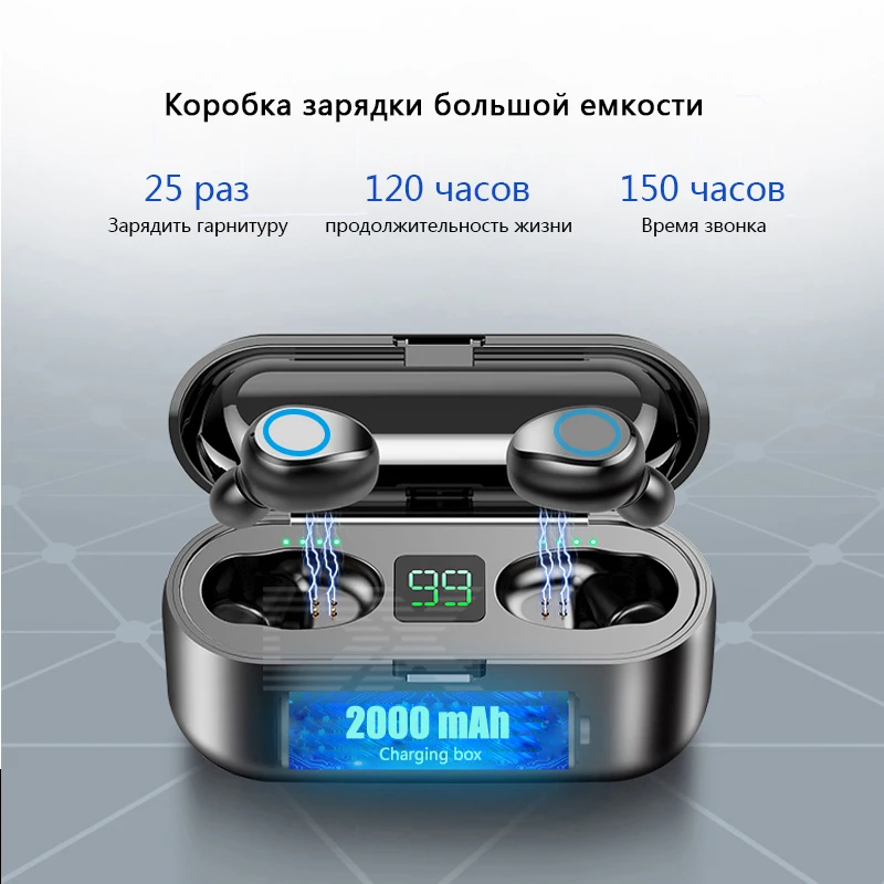 Сенсорные Bluetooth 5,0 беспроводные наушники Blutooth с шумоподавлением, наушники с громкой связью F9, спортивные TWS наушники