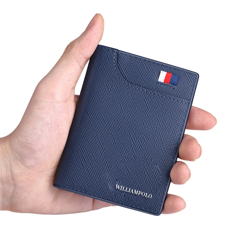 

WILLIAMPOLO Men's Wallets Thin Card Holder Genuine Leather Soft Fashion Mini Purses Slim New Design Short Wallet Men PL195193