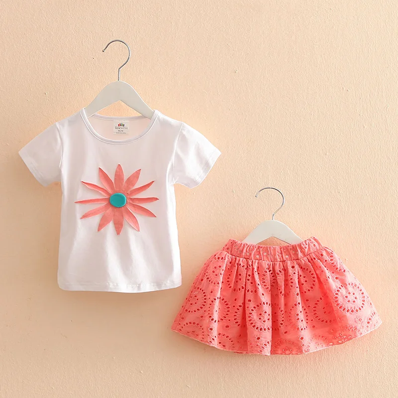 

2020 girls casual t-shirt +pure skirt summer new style flower kid's suit casual clothes suit girls sets 18