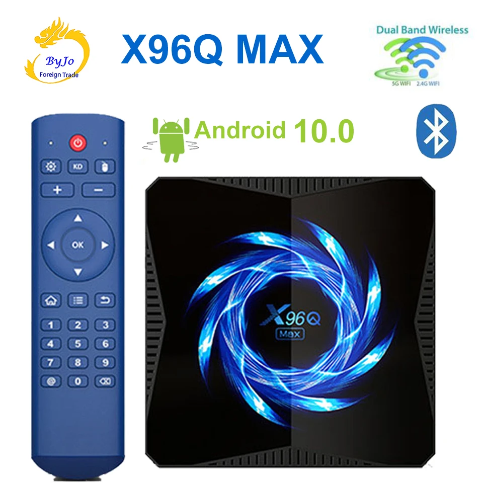 

ТВ-приставка X96Q MAX, Android 10, 4 + 32/64 ГБ, 2,4/5,0 ГГц, Wi-Fi, Bluetooth, Google