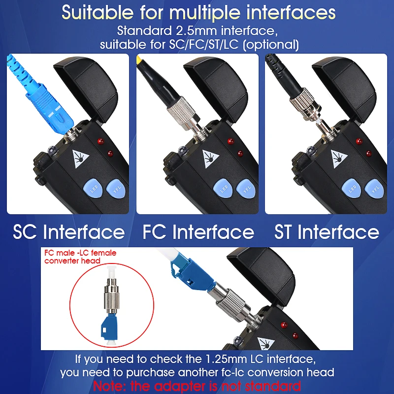 1/10/20/30/50MW Mini Visual Fault Locator Optical Fiber Cable Tester 2.5mm(SC/FC/ST) Interface FTTH Test Tools Opitcal Fiber VFL