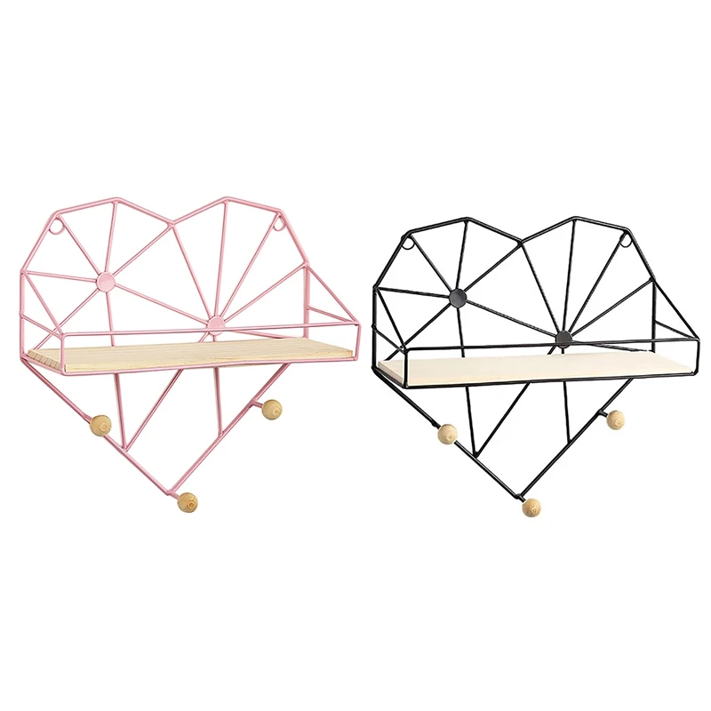 

Wall-Hung Wooden Organizer Holder Heart-Shaped Decorative Hook Up Storage Shelves Organizer For Kitchen Bathroom Home