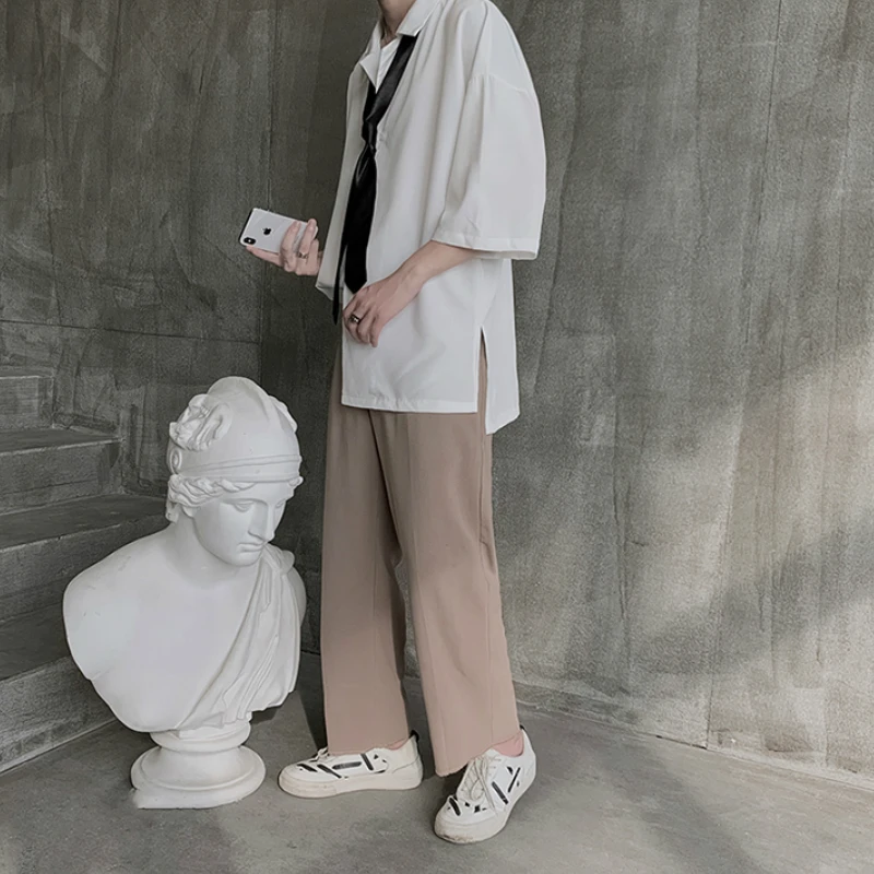 

Half-sleeve Shirts Men Solid Harajuku Simple Thin Summer Leisure All-match Fashion Ins Chic Mens Stylish Retro Loose Ulzzang New